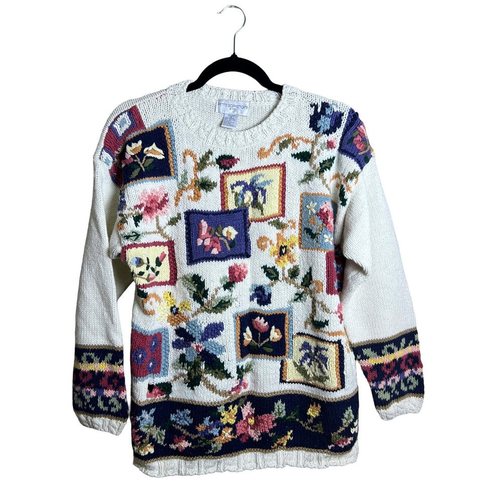 Petite Sophisticate Floral Sweater 90s Womens Petite S Cottagecore Knit S